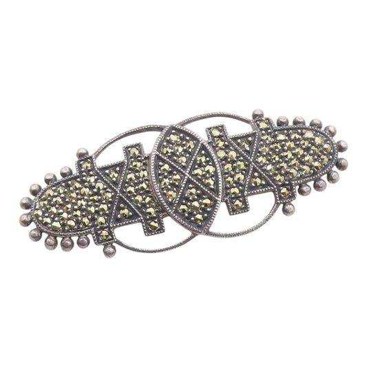 JUDITH JACK 925 Silver  Vintage Open Circle Marcasite Deco Brooch Pin  BP10227