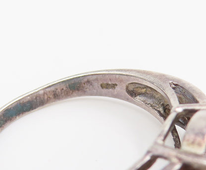 925 Silver  Vintage Oval Cubic Zirconia Wings Motif Ring Sz 7.75  RG26249