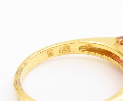 925 Sterling Silver Vintage Ring Gold Plated Three Stone Ruby Band Sz 6 RG35818