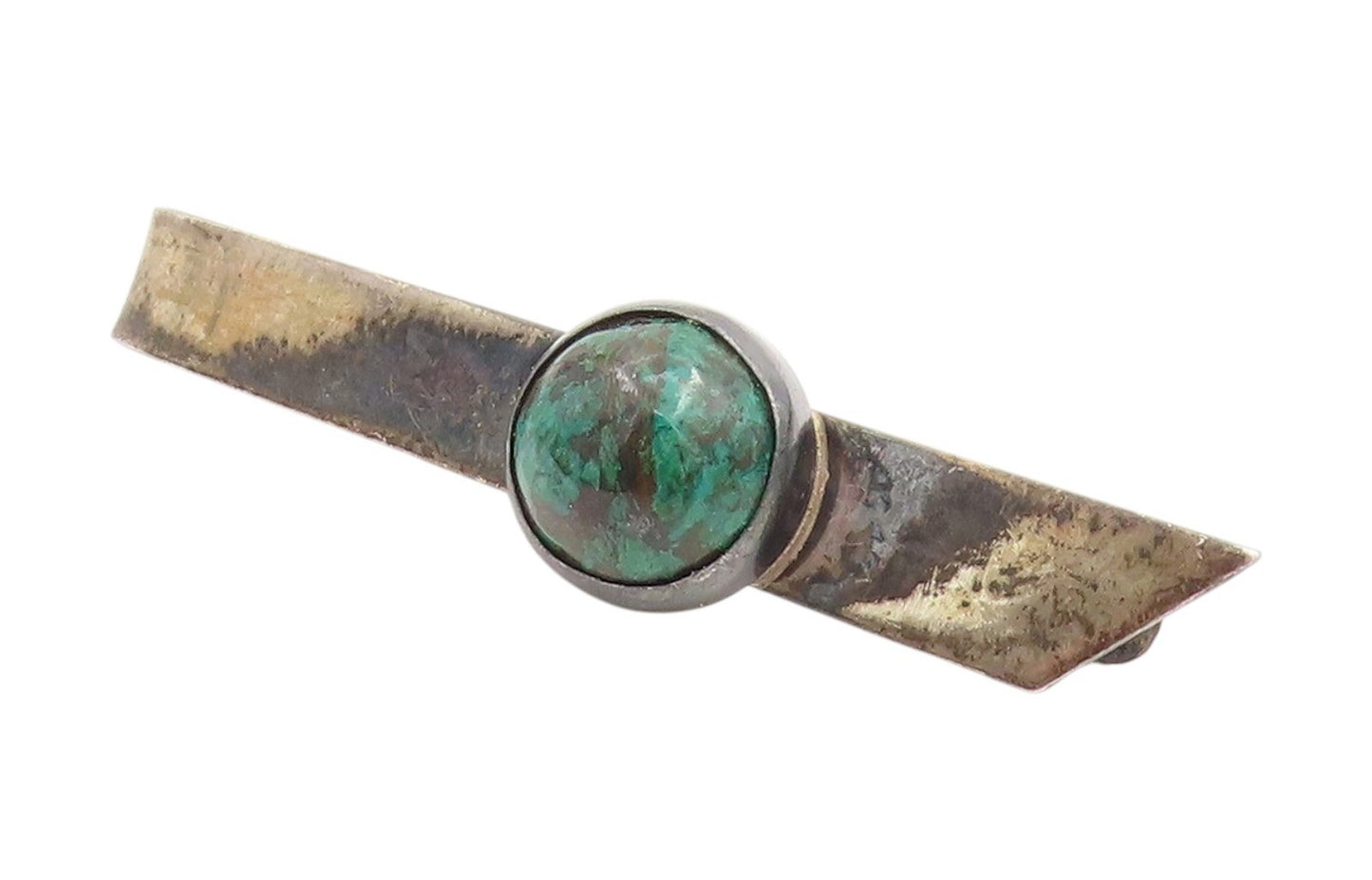 925 Sterling Silver Vintage Tie Clip ISRAEL Round Cabochon Malachite Pin  TR4026