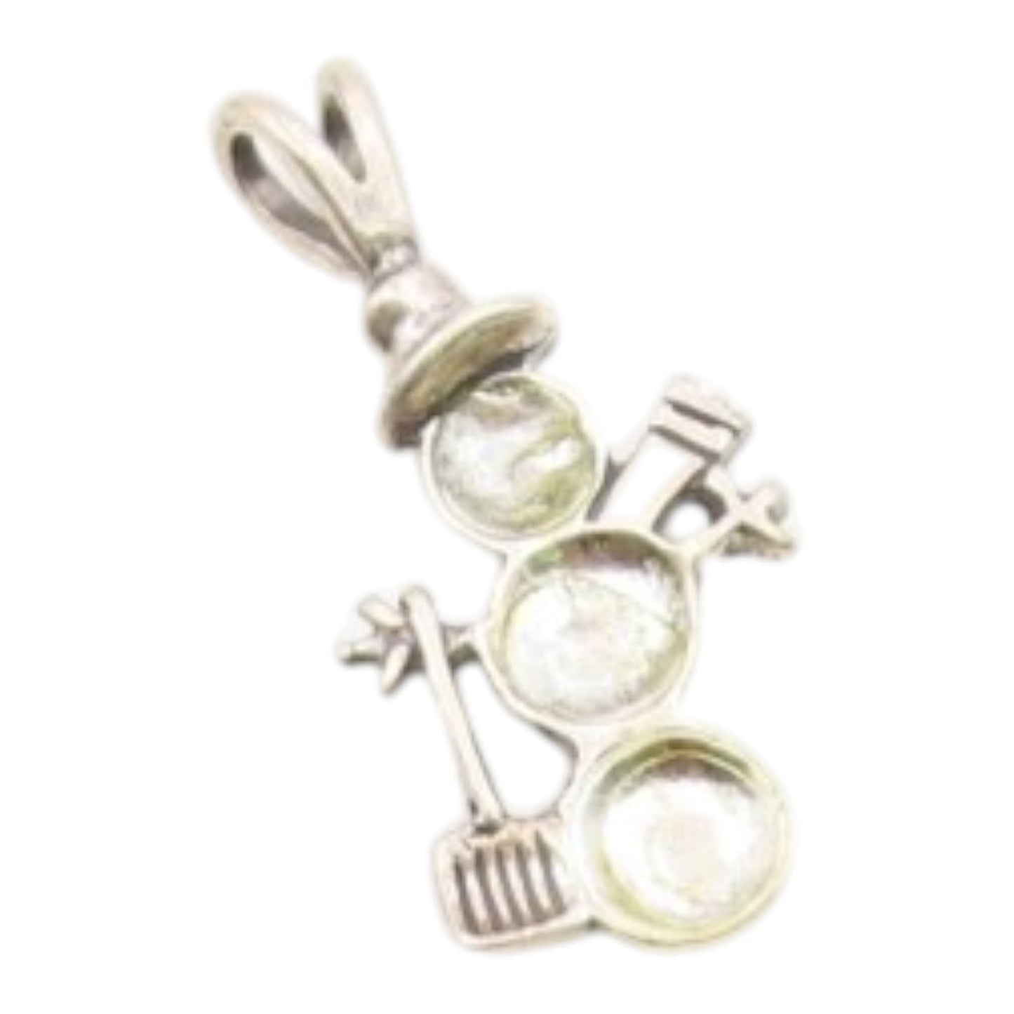925 Sterling Silver  Vintage Shiny Winter Snowman With Shovel Pendant  PT17384