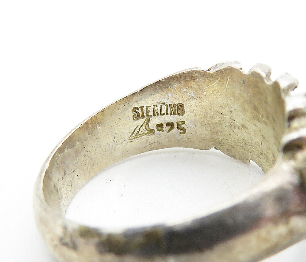925 Sterling Silver  Vintage Dark Tone Floral Leaf Band Ring Sz 9  RG5721