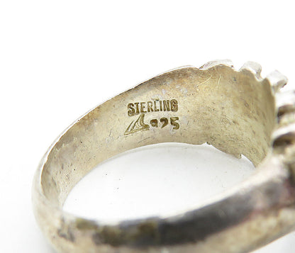 925 Sterling Silver  Vintage Dark Tone Floral Leaf Band Ring Sz 9  RG5721