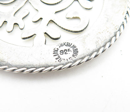 MEXICO 925 Sterling Silver  Vintage Traditional Design Round Brooch Pin BP2744