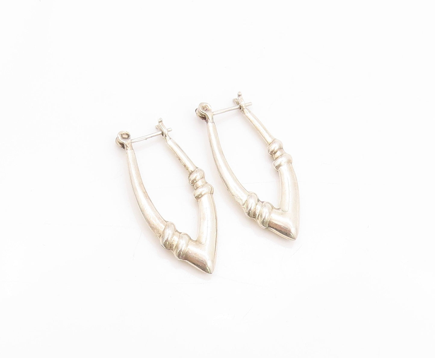 925 Sterling Silver Vintage Earrings Shiny Hollow Fluted Detail Hoops EG13553