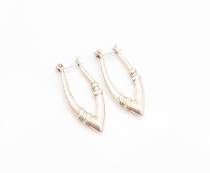 925 Sterling Silver Vintage Earrings Shiny Hollow Fluted Detail Hoops EG13553