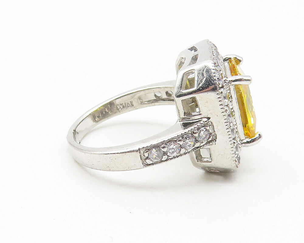 925 Sterling Silver  Yellow & White Cubic Zirconia Cocktail Ring Sz 7  RG10961