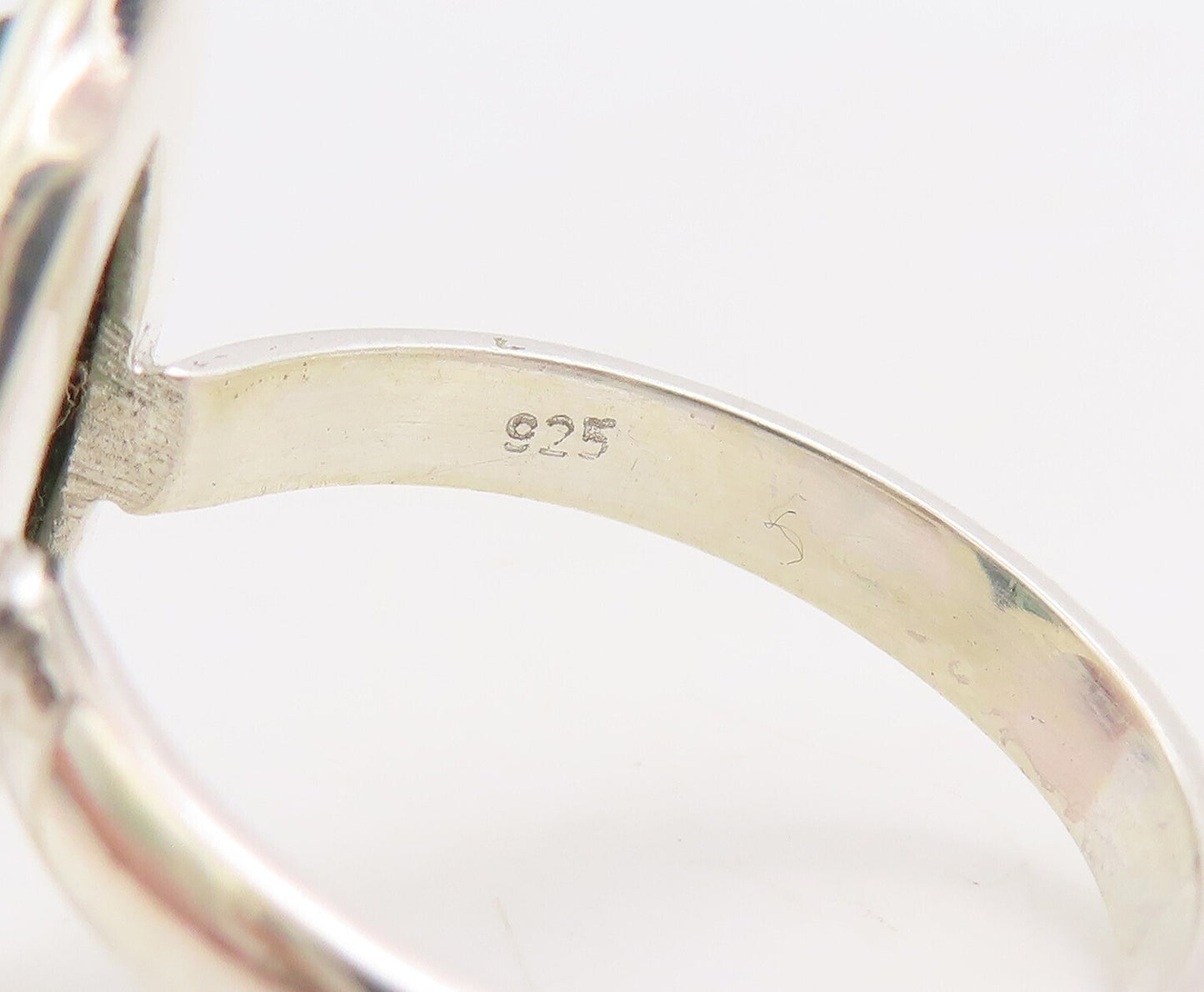 925 Sterling Silver Vintage Ring Marquise Cut Green Gemstone  Sz 7  RG30551