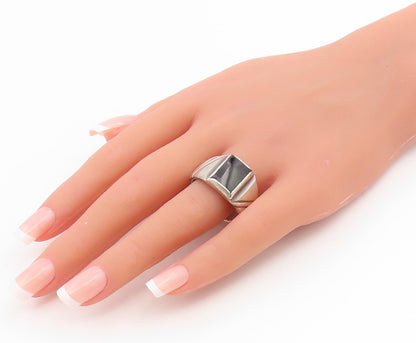 925 Sterling Silver Vintage Ring Rectangular Onyx Signet Band  Sz 12.5  RG35047