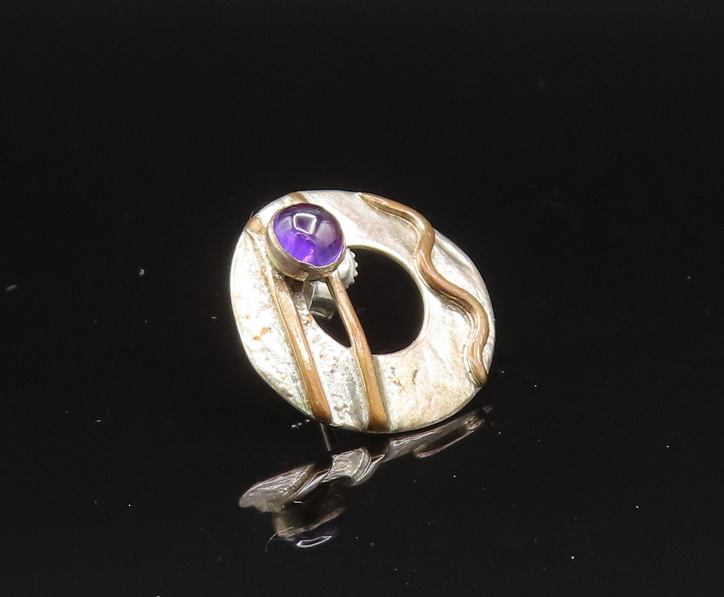 925 Sterling Silver  Vintage Two Tone Open Disc Amethyst Earrings  EG11724