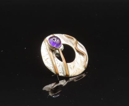 925 Sterling Silver  Vintage Two Tone Open Disc Amethyst Earrings  EG11724