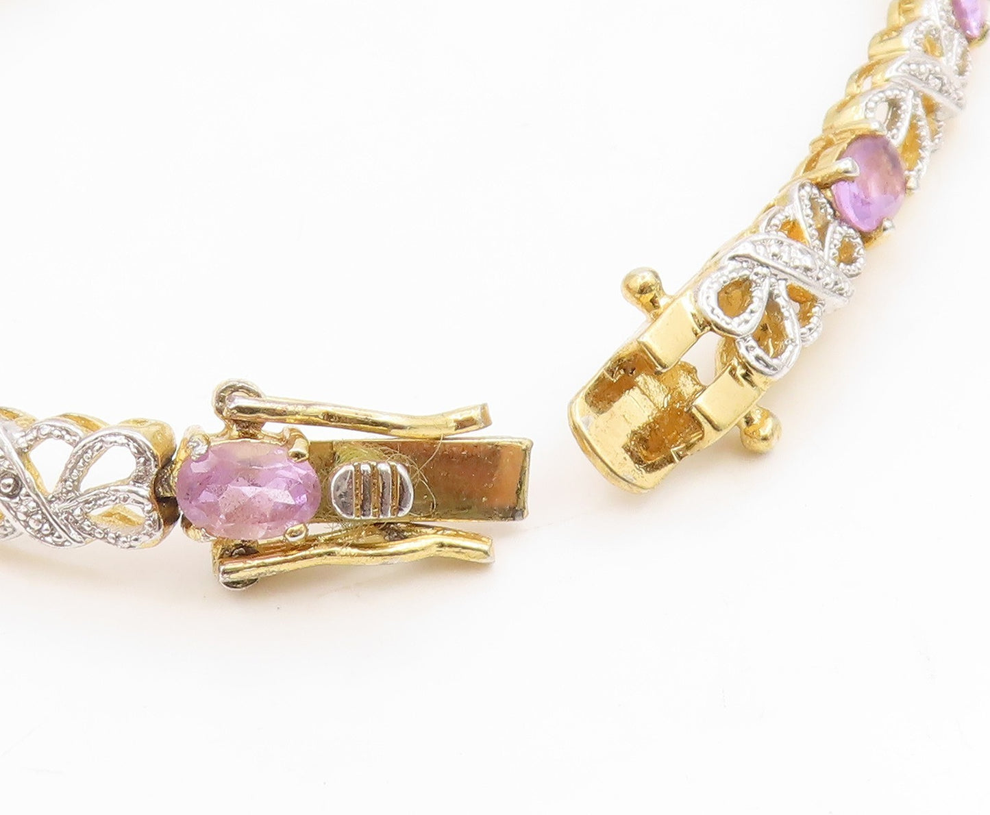 925 Sterling Silver Vintage Bracelet Gold Plated Elegant Amethyst Link  BT12007