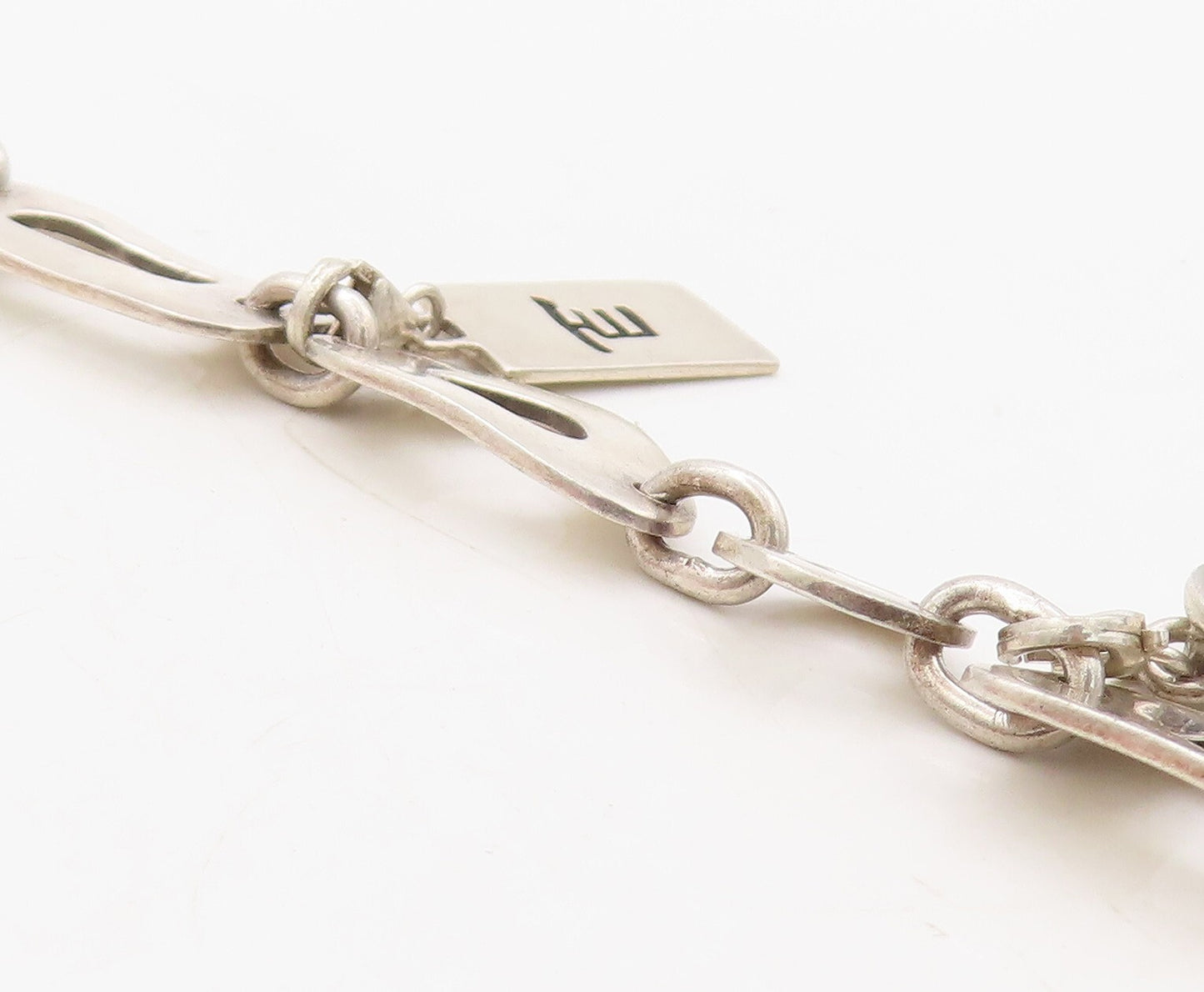 925 Sterling Silver Vintage Bracelet Minimalist Carved Dangling Charms  BT10930