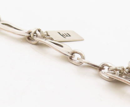 925 Sterling Silver Vintage Bracelet Minimalist Carved Dangling Charms  BT10930