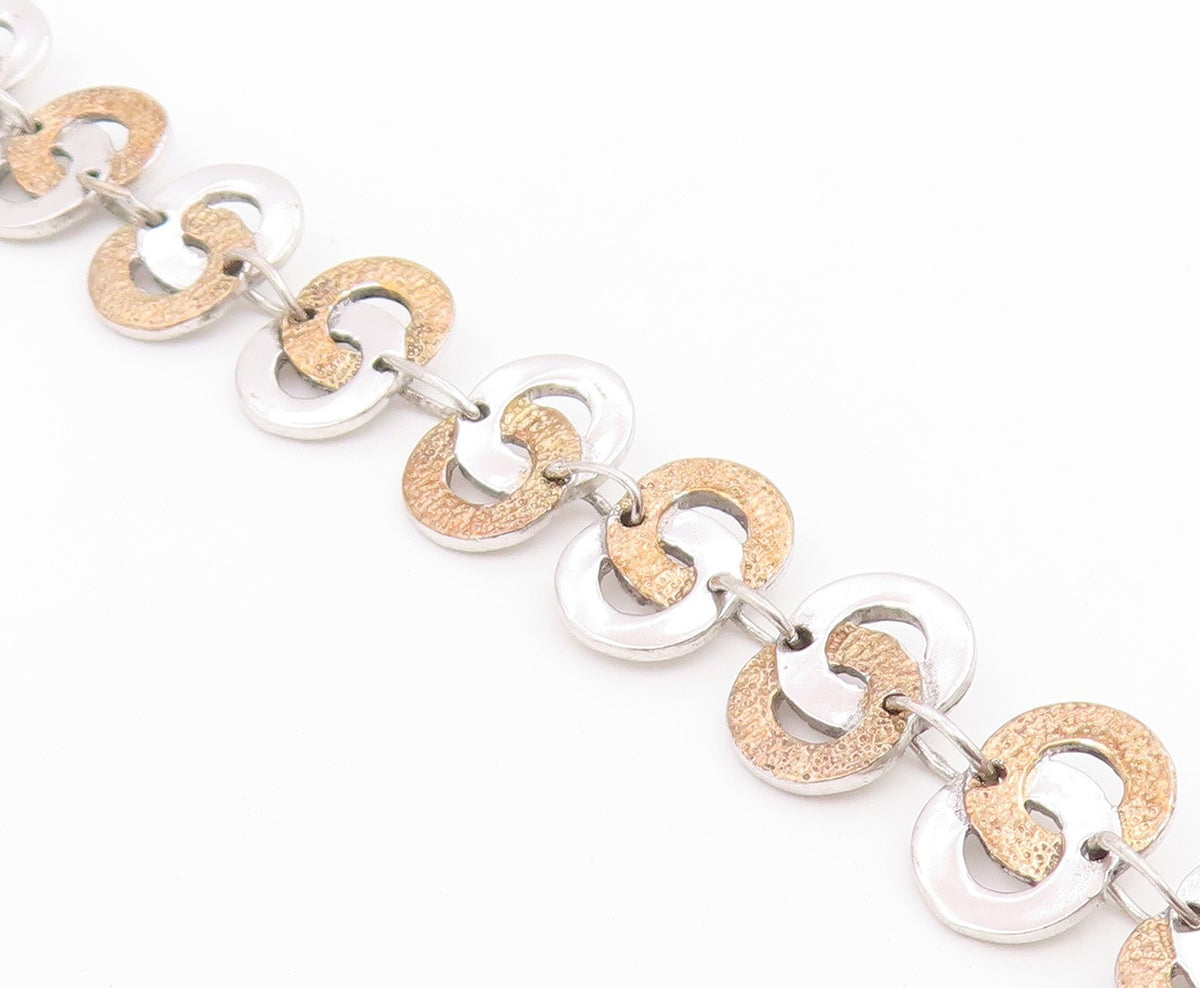 925 Sterling Silver Vintage Bracelet Two Tone Interlocking Circles Link  BT12200