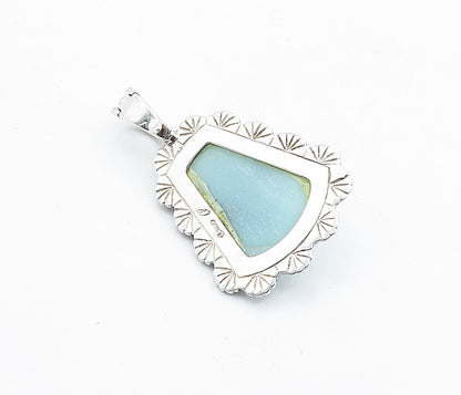 CAROLYN POLLACK 925 Silver  Vintage Gemstone Shiny Wavy Border Pendant PT4017