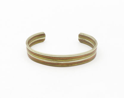925 Sterling Silver  Vintage Shiny Three Tone Striped Cuff Bracelet  BT6708