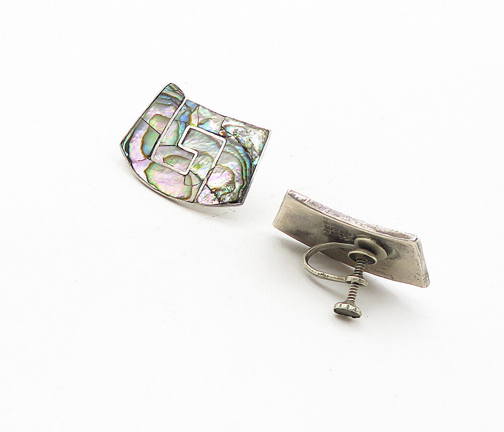 MEXICO 925 Sterling Silver  Vintage Abalone Shell Non Pierce Earrings  EG3854