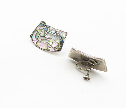 MEXICO 925 Sterling Silver  Vintage Abalone Shell Non Pierce Earrings  EG3854