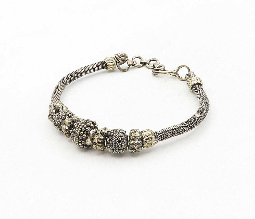 925 Sterling Silver  Vintage Antique Beaded Wire Twist Bangle Bracelet  BT3976