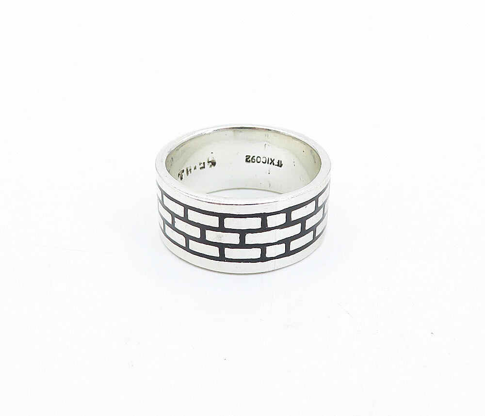 MEXICO 925 Sterling Silver  Vintage Enamel Brick Wall Band Ring Sz 7.5  RG3859