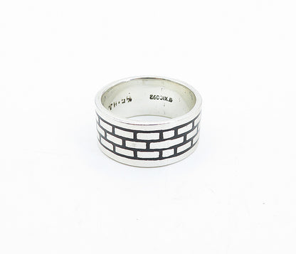 MEXICO 925 Sterling Silver  Vintage Enamel Brick Wall Band Ring Sz 7.5  RG3859