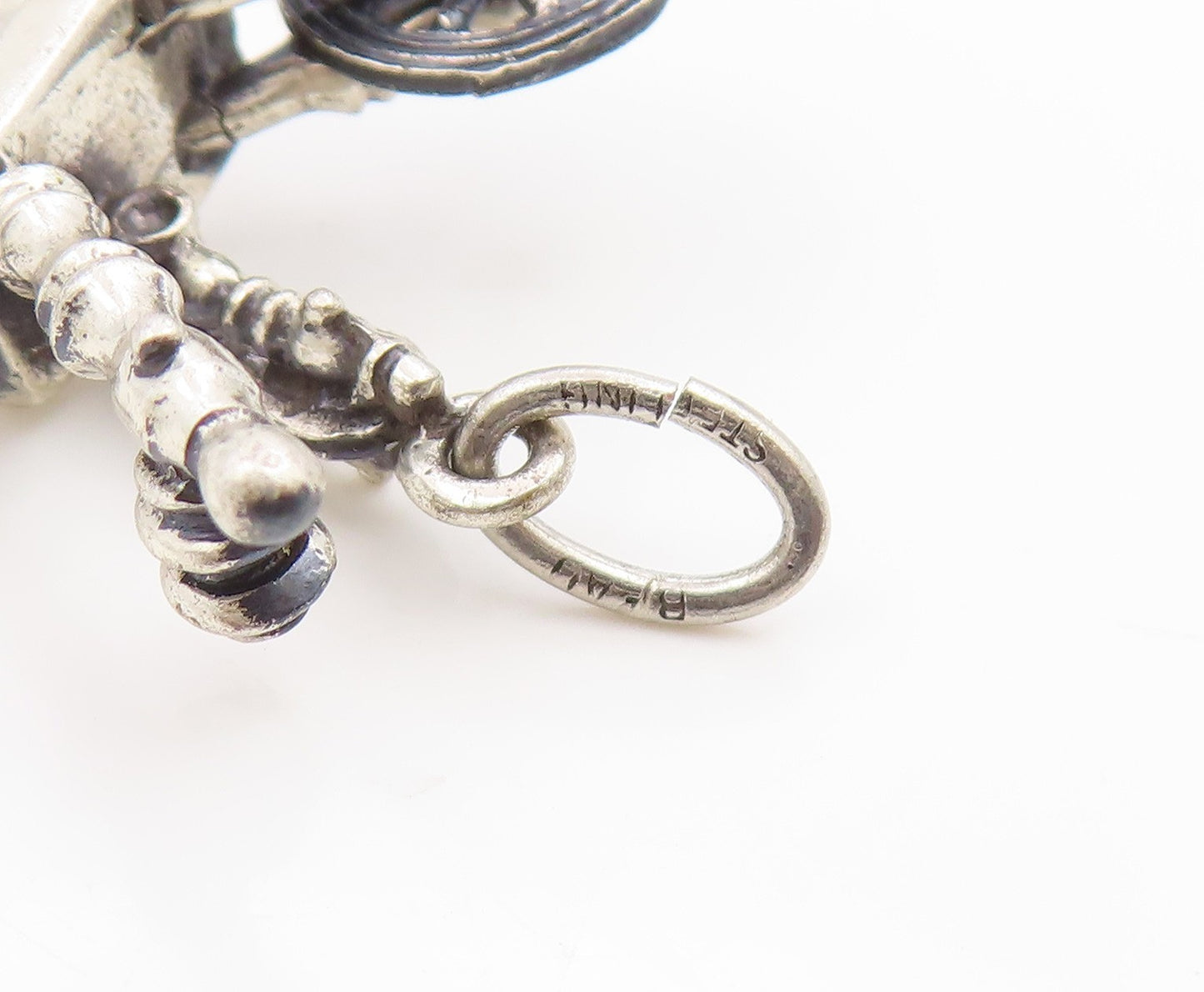 925 Sterling Silver Vintage Pendant Etched Yarn Spinning Machine Charm  PT26152