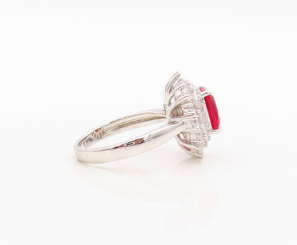 925 Sterling Silver Vintage Ring Rectangle Red Halo White CZ   Sz 7  RG30363