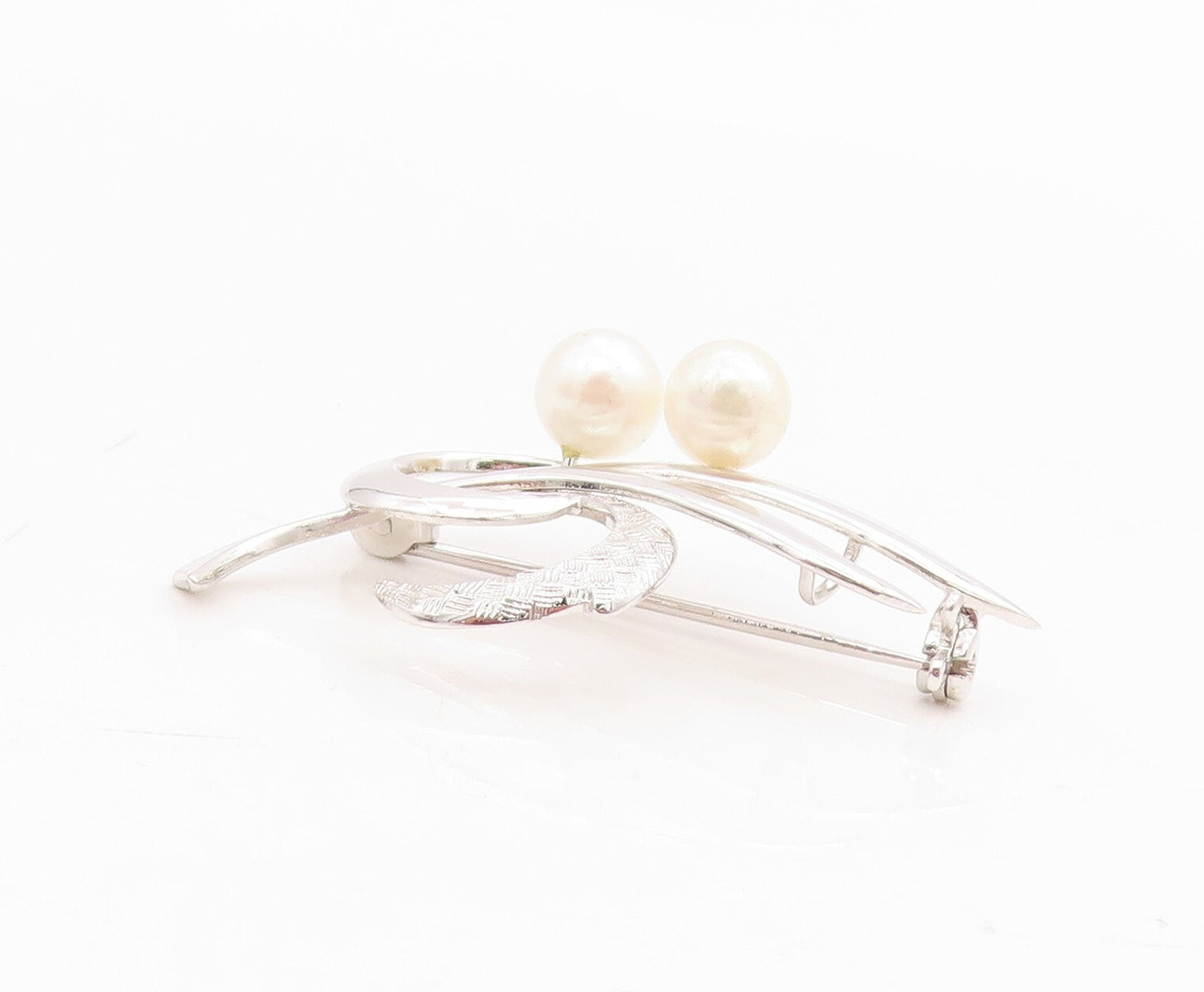 925 Sterling Silver Vintage Brooch Pin Swirly Pearl Design Cutout  BP11467