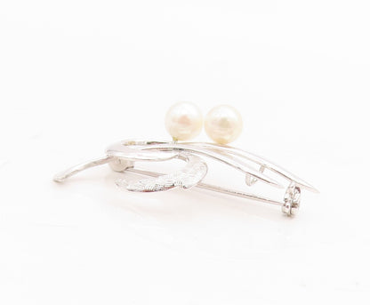 925 Sterling Silver Vintage Brooch Pin Swirly Pearl Design Cutout  BP11467
