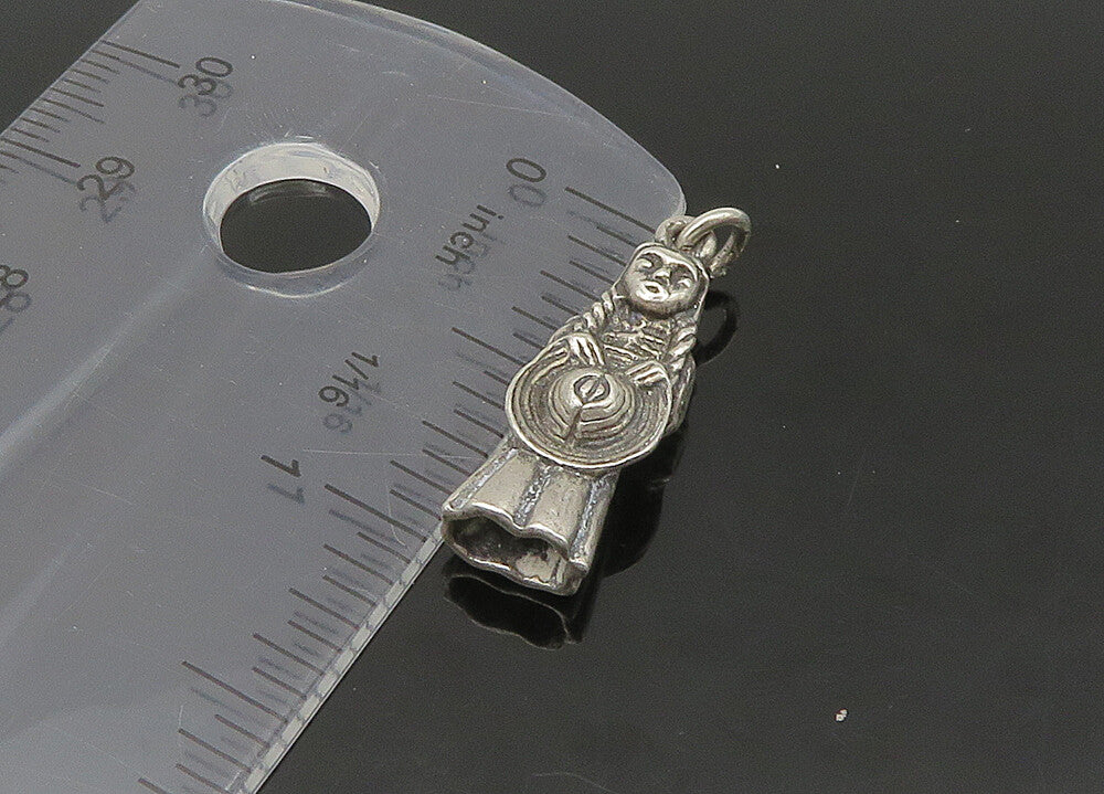 925 Sterling Silver  Vintage Petite Woman Holding Hat Pendant  PT18043