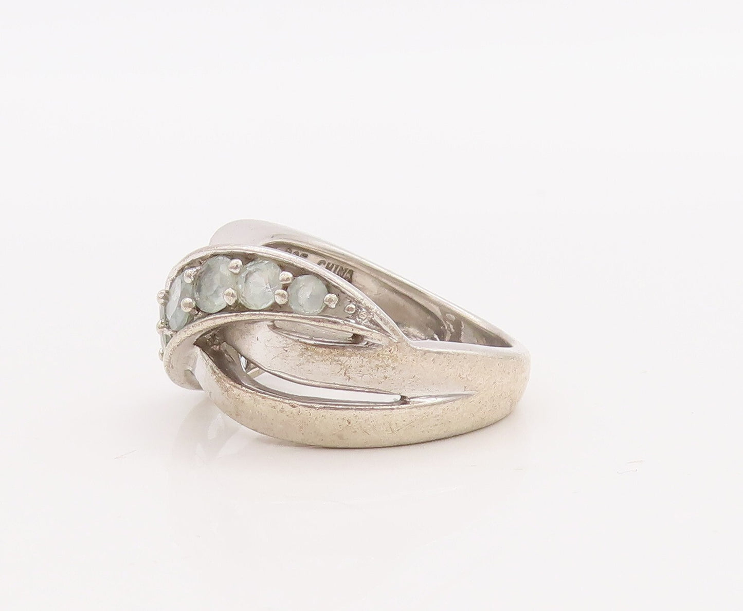 925 Sterling Silver Vintage Ring Designer Cross Topaz Inlay Wave  Sz 7  RG28916
