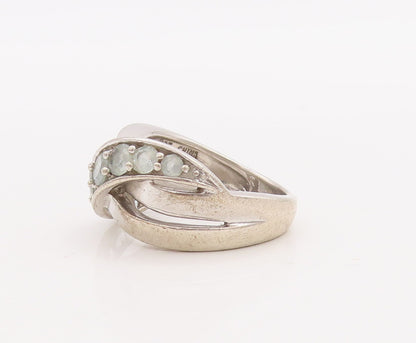 925 Sterling Silver Vintage Ring Designer Cross Topaz Inlay Wave  Sz 7  RG28916