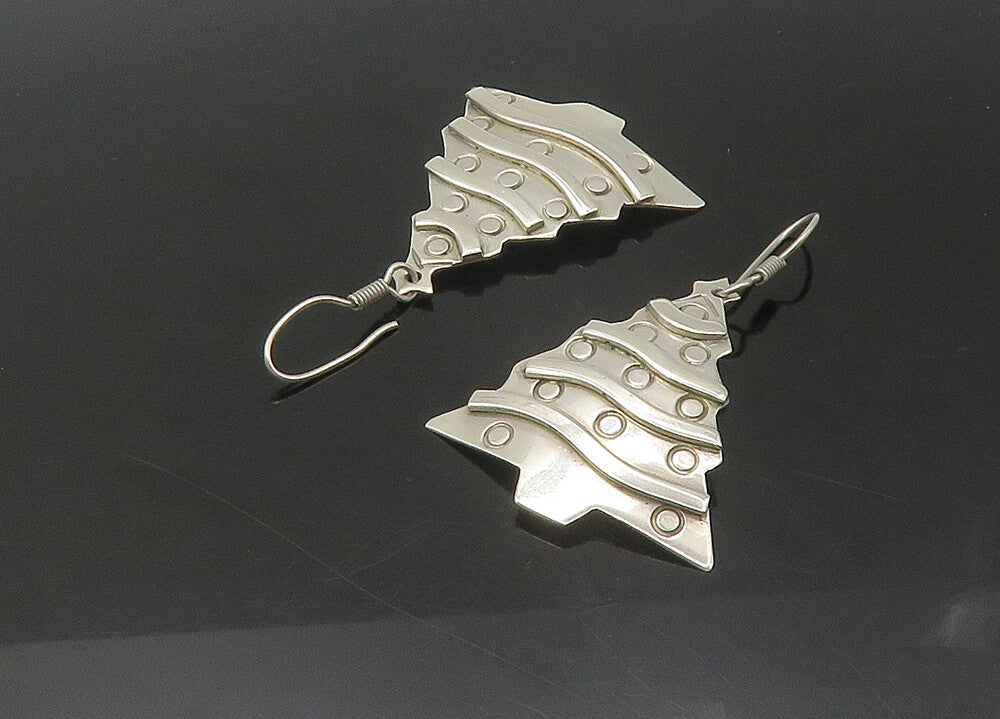 MEXICO 925  Silver  Vintage Shiny Christmas Tree Dangle Earrings  EG10909