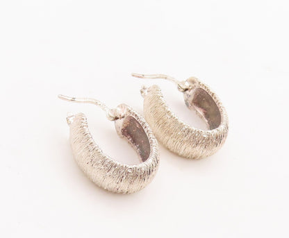 925 Sterling Silver Vintage Earrings Minimalist Rough Finish U Hoops EG13146