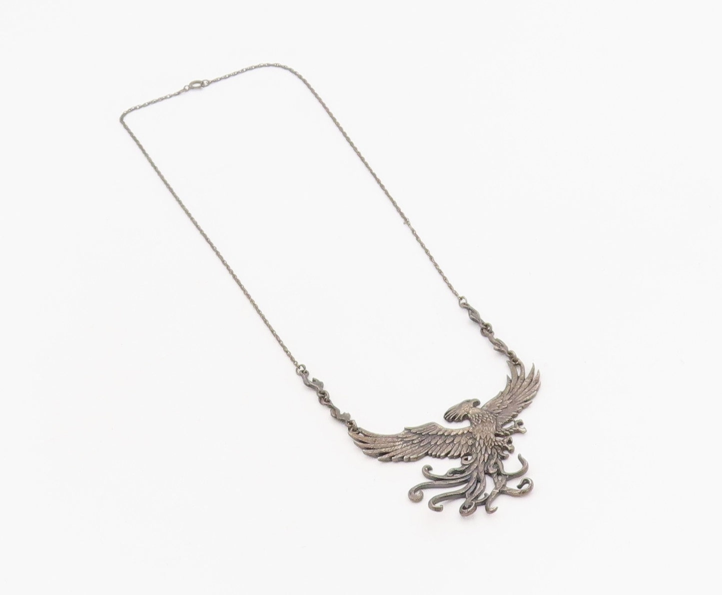 925 Sterling Silver Vintage Necklace Harry Potter Fawkes Phoenix Chain   NE4683