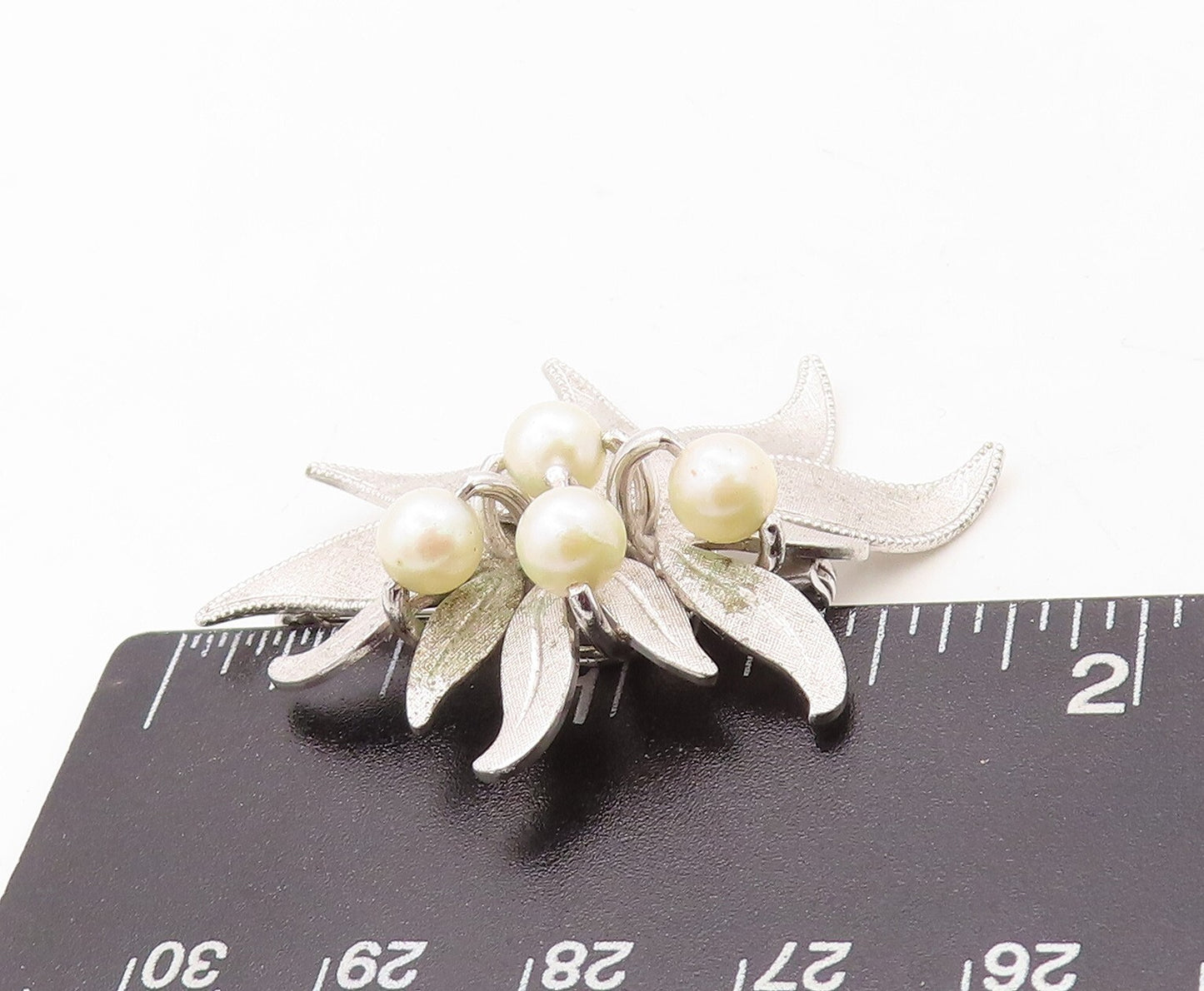 925 Sterling Silver Vintage Brooch Pin Designer Pearl Cutout Flower  BP11270