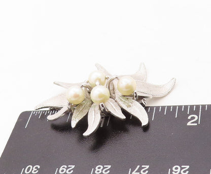 925 Sterling Silver Vintage Brooch Pin Designer Pearl Cutout Flower  BP11270