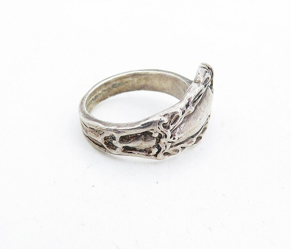 925 Sterling Silver  Vintage Petite Floral Spoon Wrap Band Ring Sz 4  RG5747