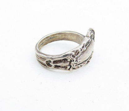 925 Sterling Silver  Vintage Petite Floral Spoon Wrap Band Ring Sz 4  RG5747