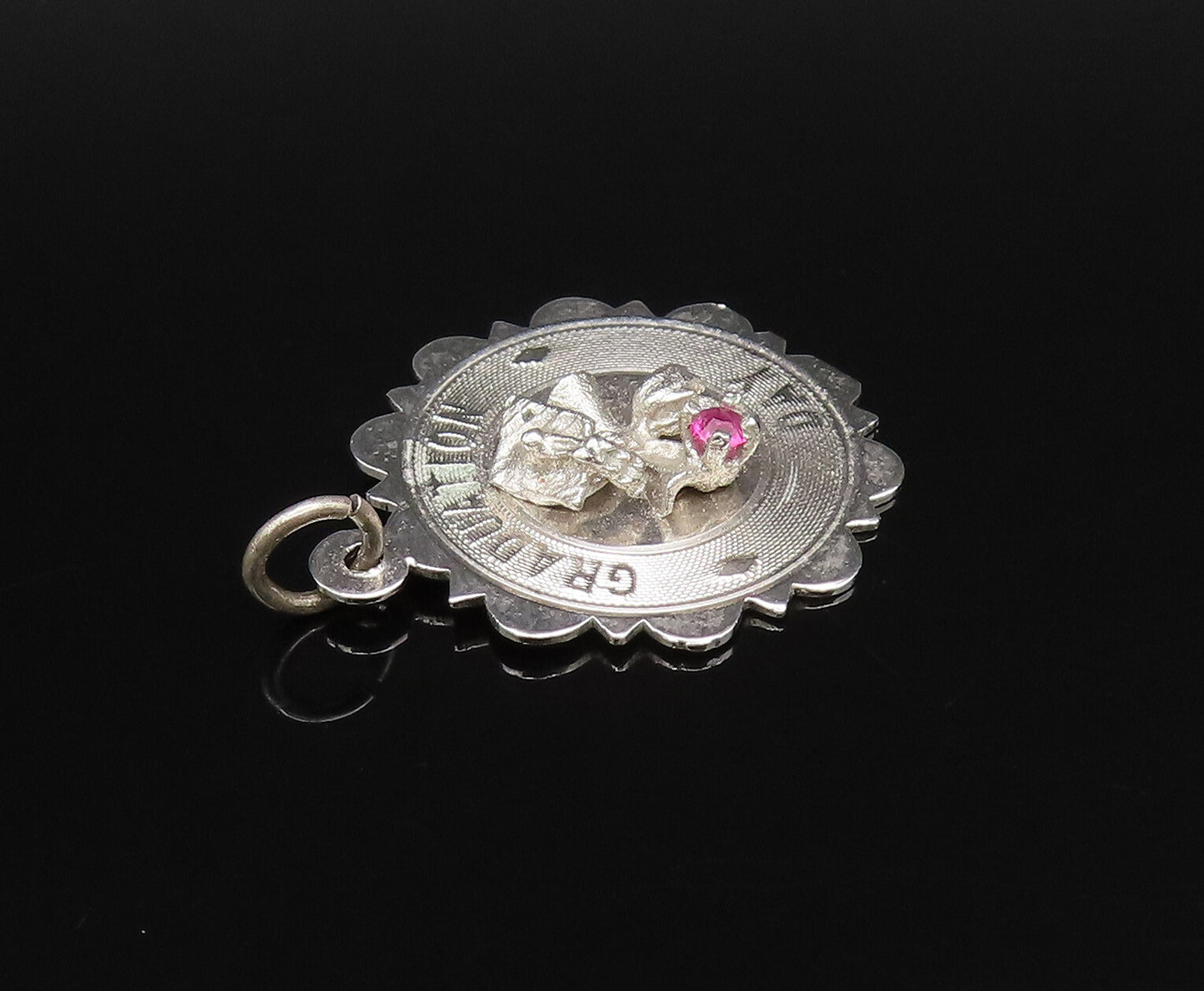 925 Silver  Vintage Tourmaline Accent Graduation Day Medal Pendant  PT21754