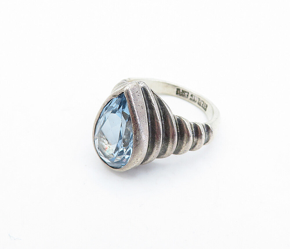 ESPO 925 Silver  Vintage Tear Drop Blue Topaz Cocktail Ring Sz 5  RG3906