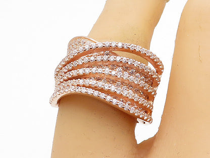 925 Sterling Silver Topaz Encrusted Rose Gold Filled Band Ring Sz 7 RG4104