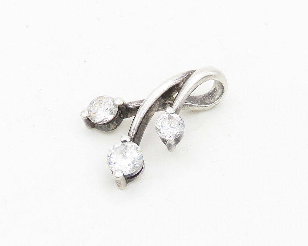 925 Sterling Silver  Vintage Cubic Zirconia Floral Motif Pendant  PT14938