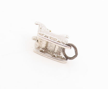 925 Sterling Silver Vintage Pendant Enameled Christmas Sleigh Charm  PT25456