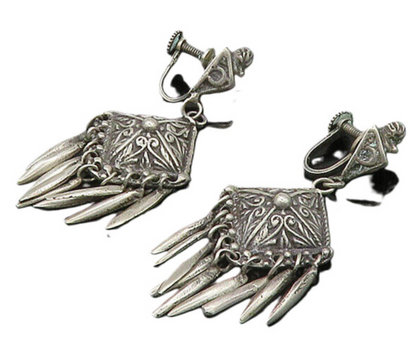 925 Sterling Silver  Vintage Heavy Swirl Non Pierce Dangle Earrings  EG10746