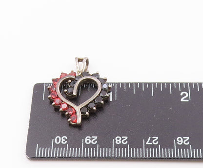 925 Sterling Silver  Vintage Spinel & Red Topaz Love Heart Pendant  PT19910