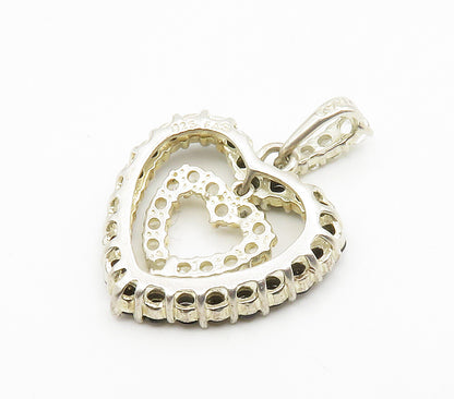 925 Sterling Silver  Sapphire & Topaz Shiny Open Love Heart Pendant  PT11569
