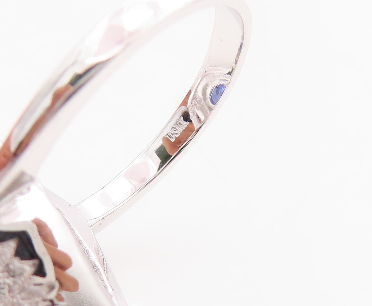 925 Sterling Silver Vintage Ring Designer Drop Cut Sapphire Halo CZ Sz 7 RG30142