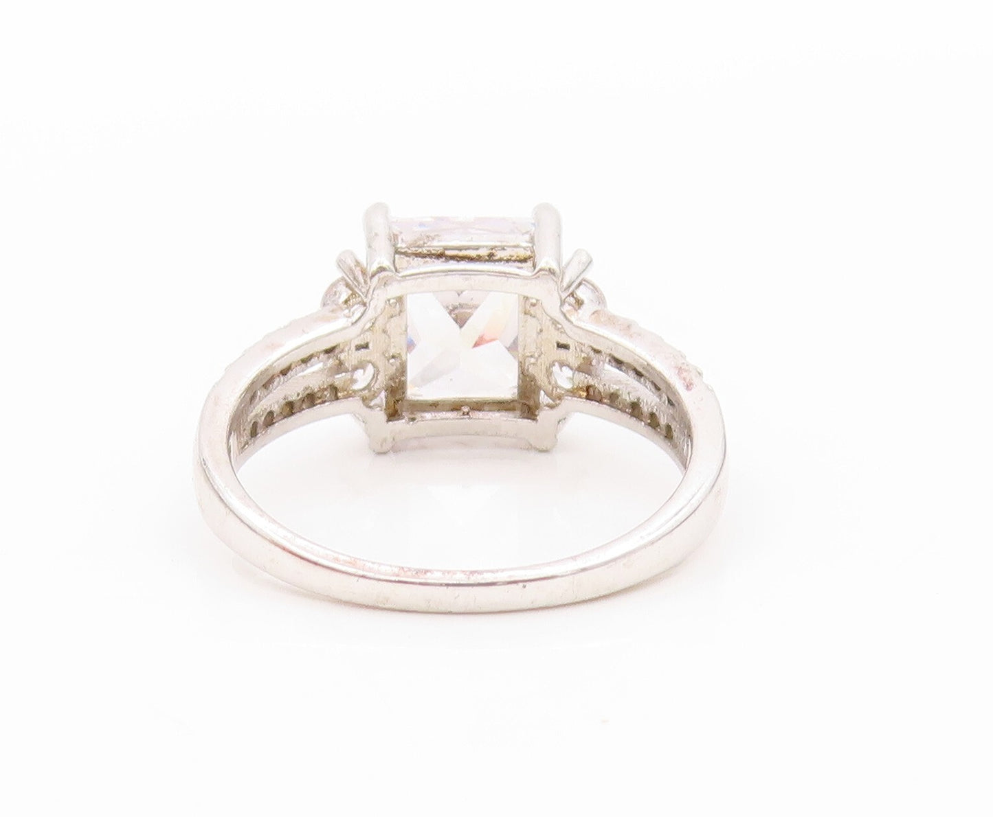 925 Sterling Silver Vintage Ring Square Cutout Neck CZ Inlay  Sz 9.5  RG31813